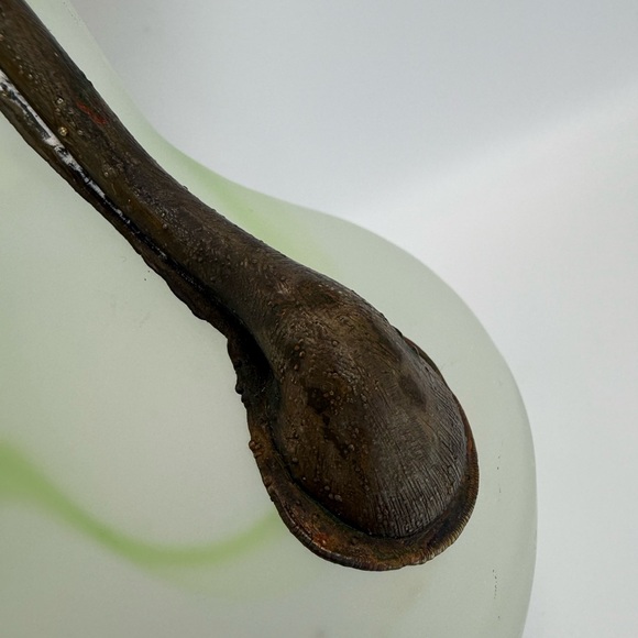 RARE Lime Green White Swirl Frosted Glass Art Vase Unique 3D Art Noveau 8.5” T - Picture 11 of 14